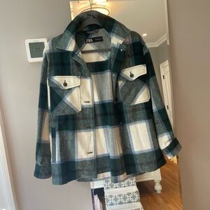 Zara Green and Cream Plaid Jacket